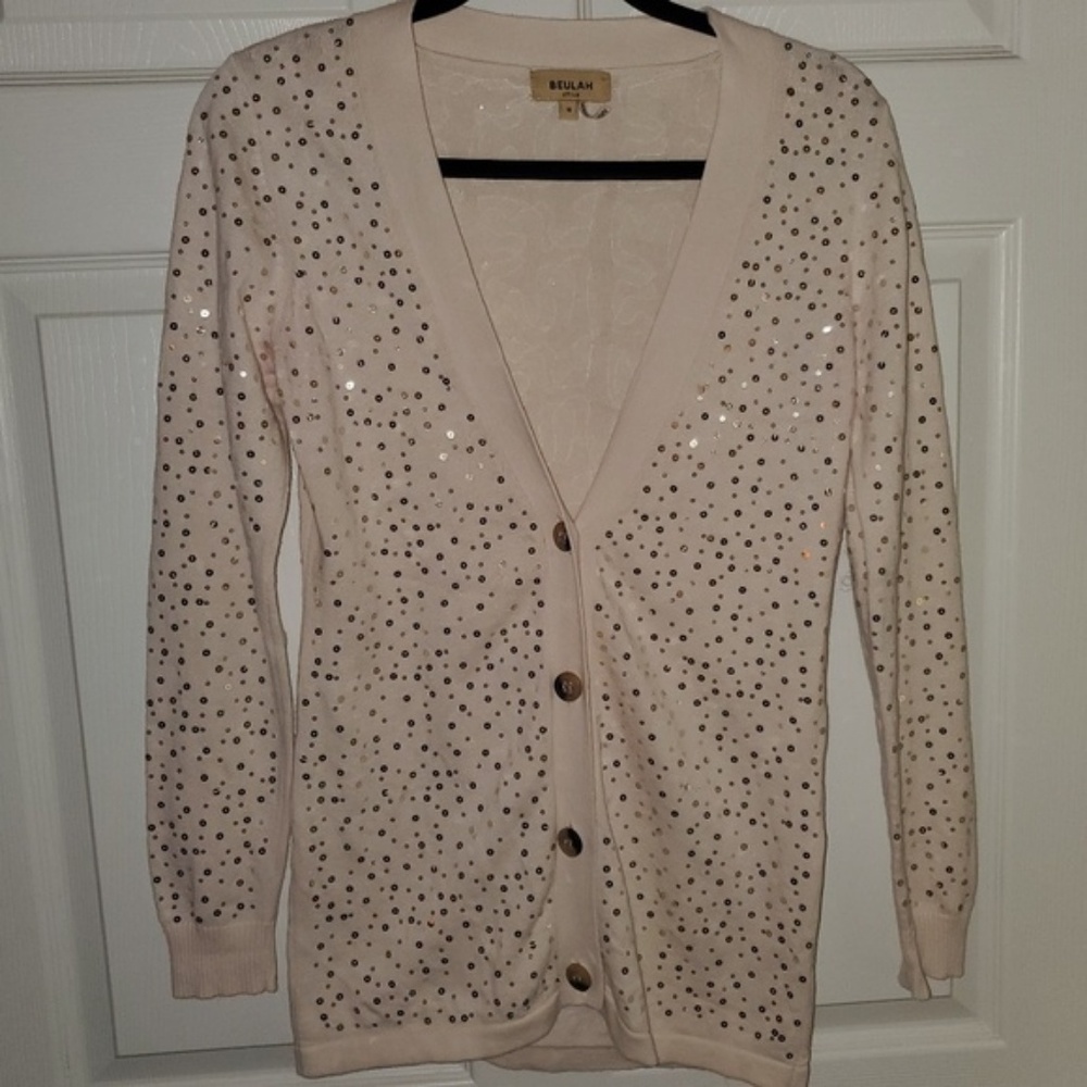 Beulah brand new taupe sequin cardigan MED